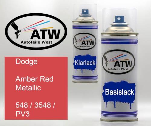 Dodge, Amber Red Metallic, 548 / 3548 / PV3: 400ml Sprühdose + 400ml Klarlack - Set, von ATW Autoteile West.